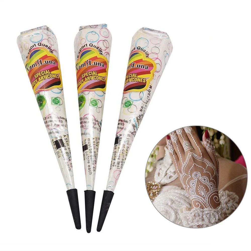 

3 pcs White henna Cones Body Painting Art tatoo tube indian temporary tattoo For Bridal Decor body art