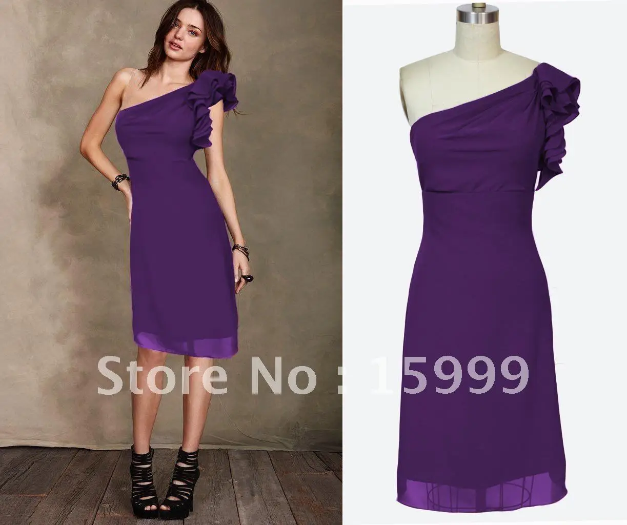 Buy Free Shipping One Shoulder Knee Length Purple Bridesmaid Dresses JH163 from