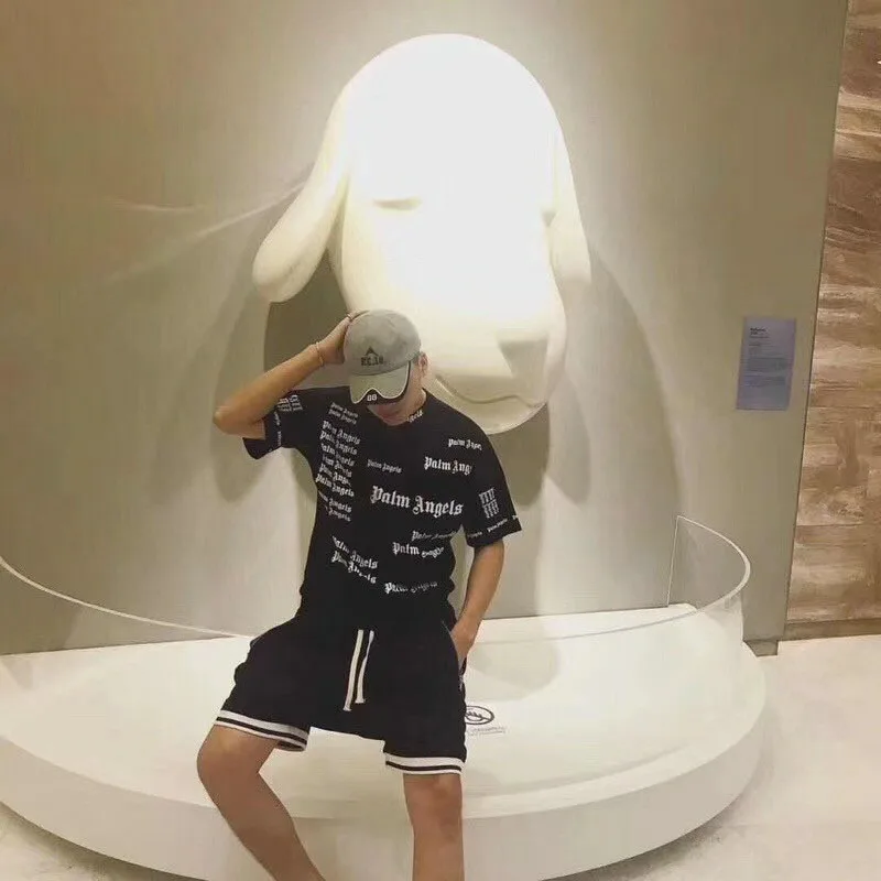 

Palm Angel T-shirt 2019 New Spring and Summer Letters Loose Half Sleeve Black Palm Angel T-Shirt