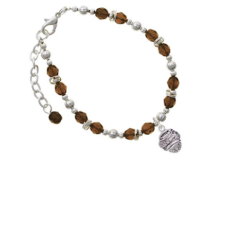Silvertone Antiqued Dragon Spinner Brown Beaded Bracelet