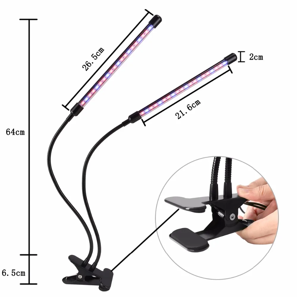 Новые Dual Head завод светодиодный растет свет лампы 20 Вт 40 светодиодный s USB домашние 3 дистплея функция для выращивания растений