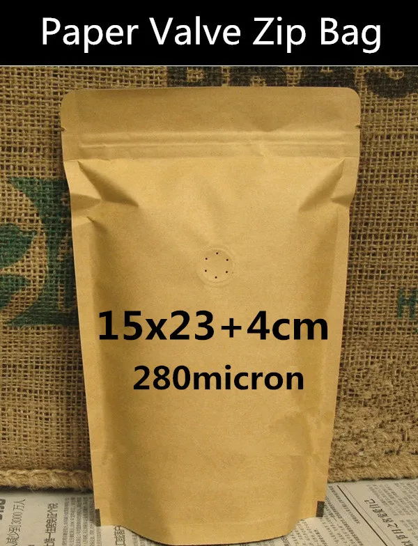50 шт 15x23+ 4 см 280 микрон крафт-бумага на молнии мешок кофе в зернах клапан упаковочная сумка
