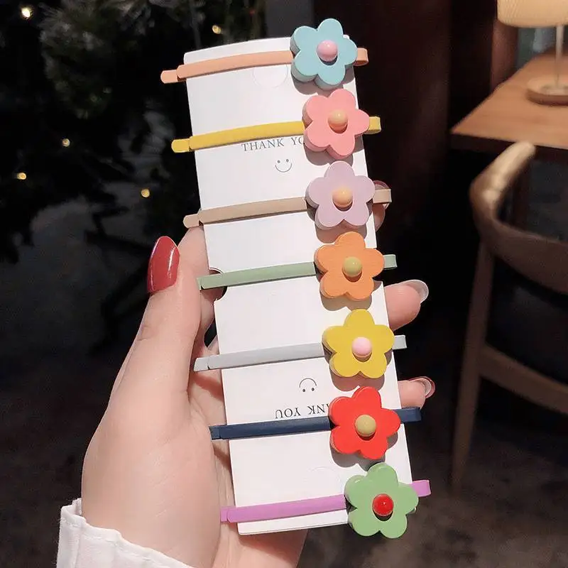 

Children Barrettes Gentle Wooden Candy Color Flower Hairpin Girl Cute Hair Clip 7 pcs/pack Mixed Colors Hair Accessories Hotsell