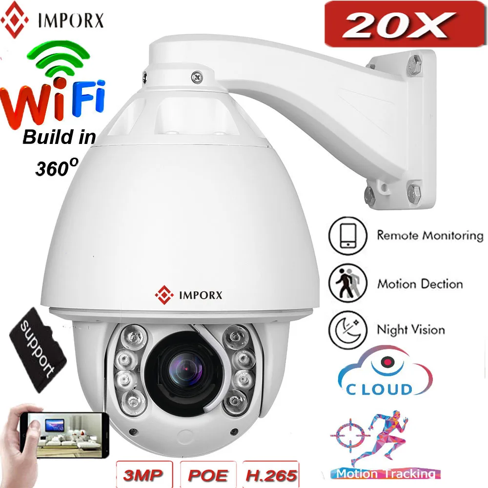 

IMPORX 3MP Sony 360 PTZ IP Camera Auto Tracking Dome Security Camera Wifi Surveillance Camera 20X HD Support SD Card And POE