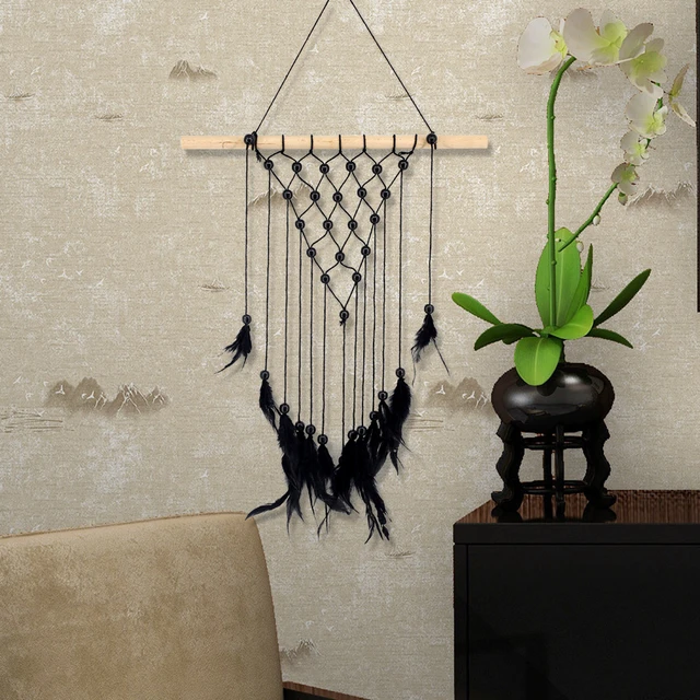 Macrame Wall Art Handmade Cotton Wall Hanging Tapestry Black