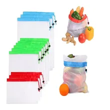 Многоразовые сетки производят сумки эко Улучшенный двойной сшитый ткань сетчатый мешок с кулиской для фруктов овощей покупок Путешествия хранения