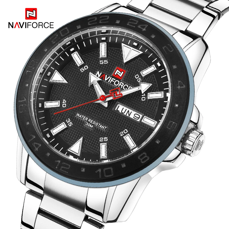Naviforce Мужская Мода Элитный бренд часы Водонепроницаемый Спортивные часы Для мужчин полный Сталь Кварцевые наручные часы Relogio Masculino