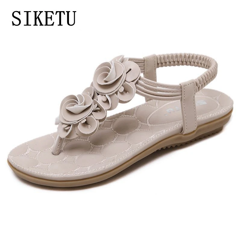 Siketu 2017 Summer New Sweet Woman Flat Sandals Bohemian Flowers Toe Sandals Soft Comfortable Flip Flops Sandals Size 41 - Women's Sandals - AliExpress