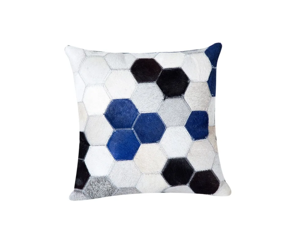 

Blue&White&Black&Grey Cowhide Leather Pillowcase 45x45cm