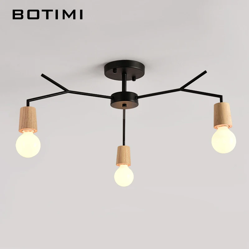 BOTIMI Американский деревянный светодиодный потолочный светильник для гостиной черный металлический потолочный светильник E27 спальня белые комнатные деревянные люстры