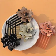 Buena цветок расческа для волос 4 цвета Акриловые клипсы украшения для волос Черный Коричневый Розовый Бежевый аксессуары для волос AC012