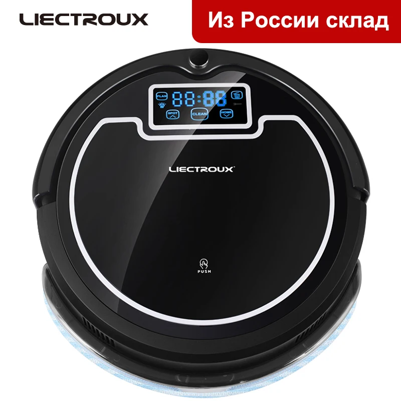 Из России) LIECTROUX B2005 PLUS мощный робот пылесос с танком для воды(влажная и сухая уборка) сенсорный экран, фильтр HEPA, бак,виртуальная стена, авто подзарядка,уф,тряпка,для дома,резервуар,моющий пылесос