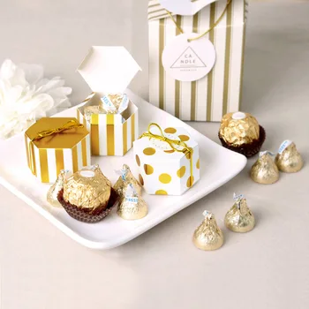 

100 set mini candy box paper gift box for wedding Dot stripes Golden Bowknot card Cookies candy chocolate birthday home Party