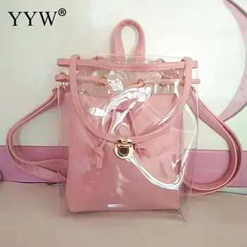 

2 Piece Fashion Women Transparent Backpack For Women 2018 Pvc Jelly Bag Backpack Exquisite Mini Shoulder Bag Purse Rucksack