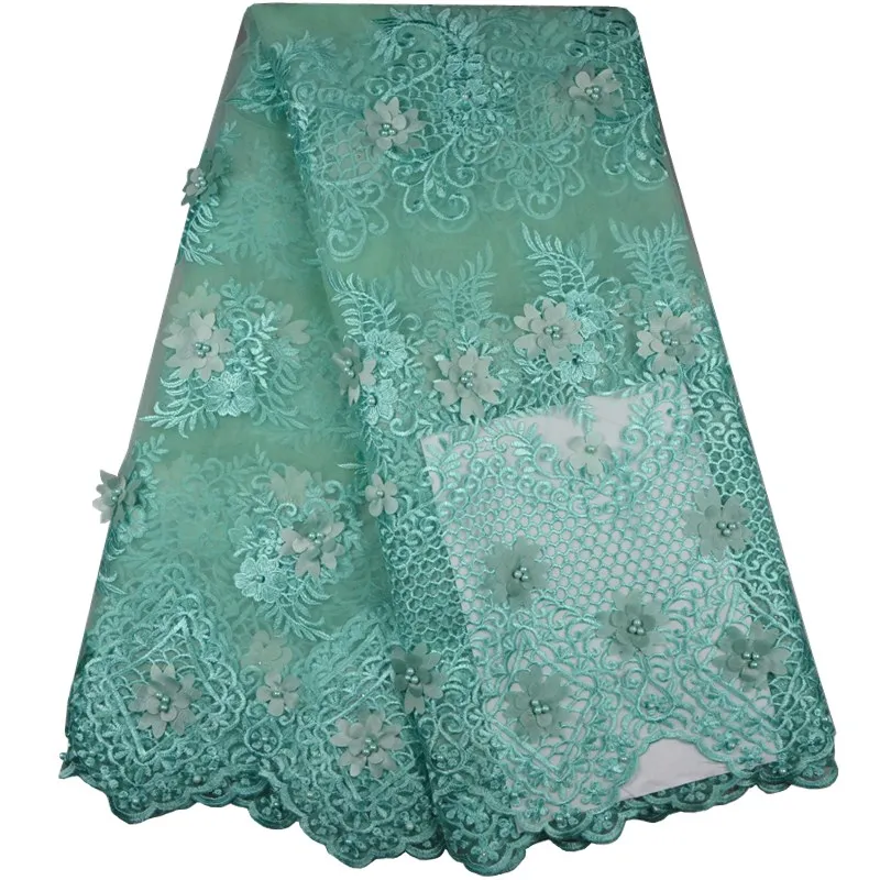 Latest French Lace Teal 3D Flower Embroidered Tulle Fabric Design High Quality Multi 670 | Дом и сад