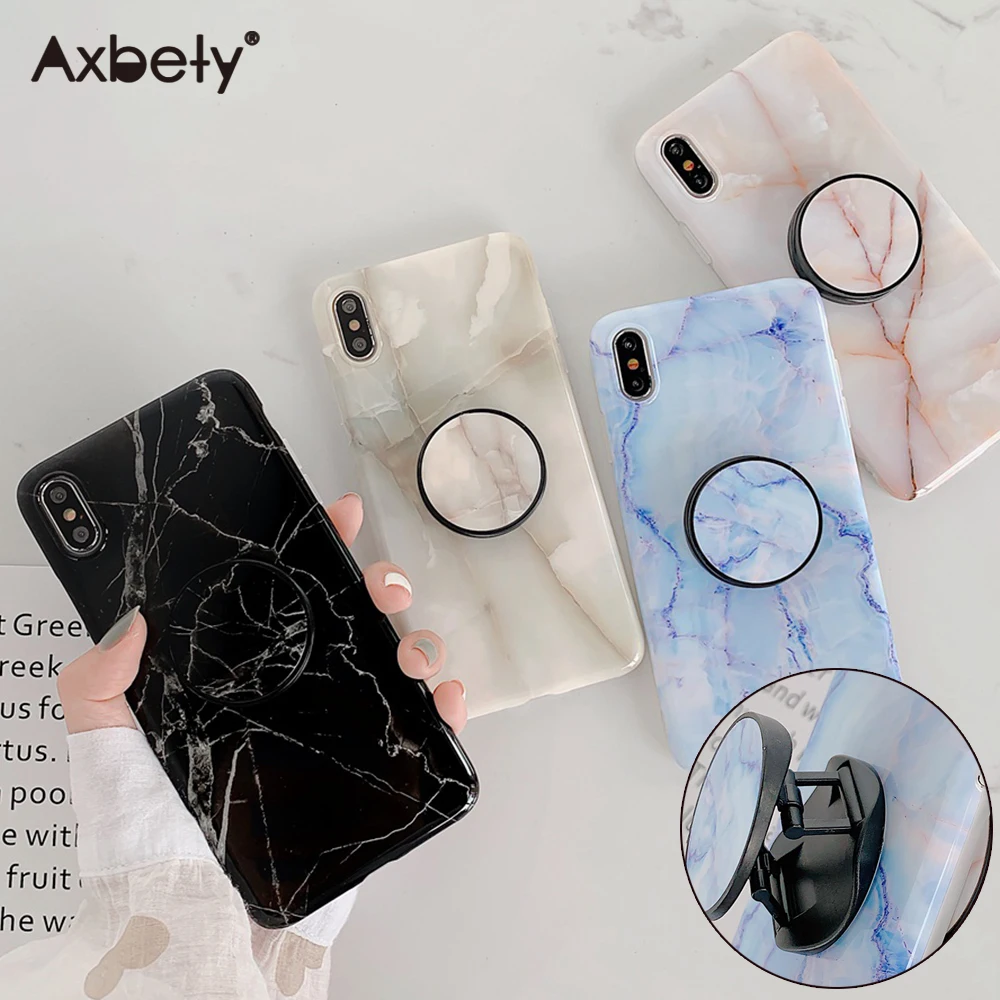 

For iPhone 7 Plus XR X XS Max Case Luxury Marble Pattern Foldable Kickstand Holder Cover For iPhone 8 6 6s Plus Soft TPU Coque