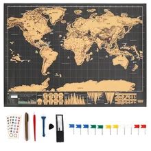 Mapa de lujo para raspar Scratcher Tools Set personalizado Mapa de arañazos del mundo Vintage cartel de revestimiento de capa de aluminio Drop Shipping 42x30cm