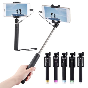 

Luxury Wired Selfie Stick Extendable Handheld Monopod Fold Self-portrait Holder for IPhone 5 5C 5S 6 6S 7 Plus Perche Selfi Stik