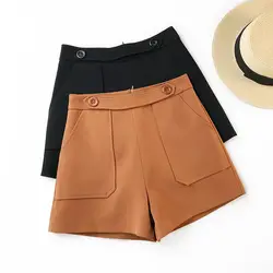 Весенние летние шорты для женщин 2019 Высокая талия повседневное костюм широкие брюки короткие тонкий хлопок молния сзади одноцветное шорты