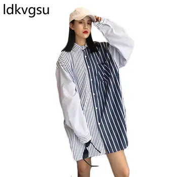 

Women Tops and Blouse BF jaqueta feminino Long Striped Shirts 2019 Spring and Autumn Loose Long Sleeve Vintage Casual Shirt f100