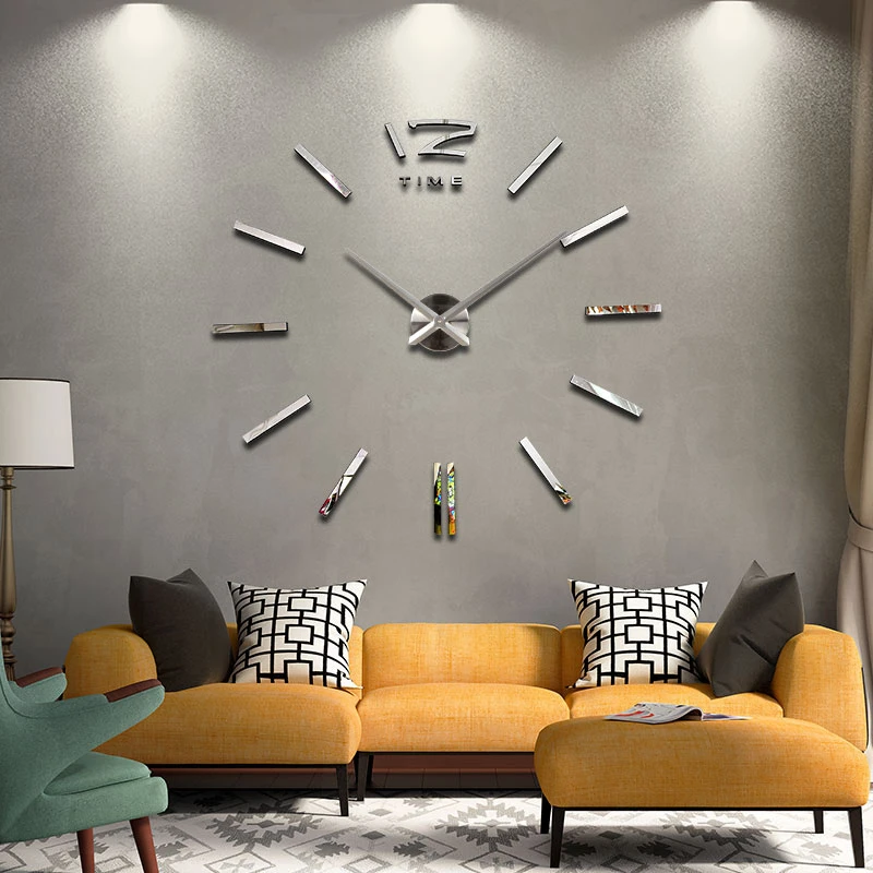 Hot À faire soi-même Horloge Murale Design Moderne 3D Mirror Surface Autocollant Mural Horloge Home Decor
