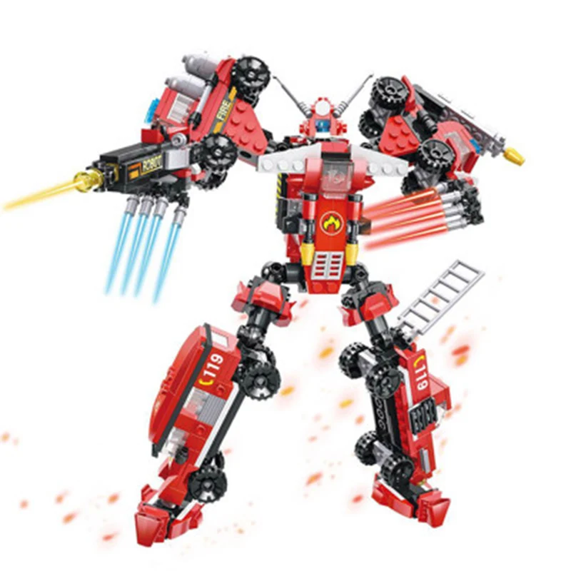 

6in1 City Fire Truck Airplane Plane Deformation Transformation Robot Building Blocks Compatible Legoings Model Bricks Toys Gifts