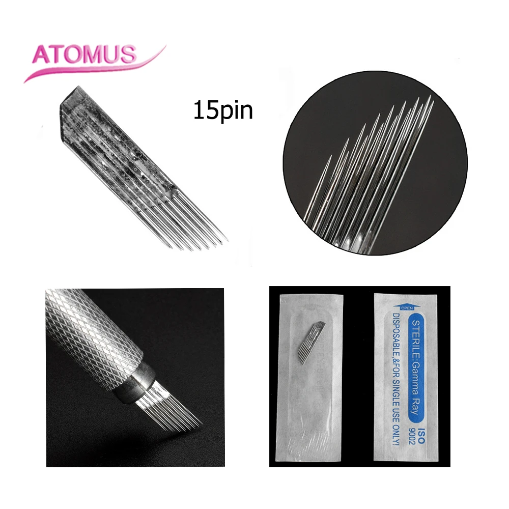 

10pcs 2 rows Line 15 Pin Needle Permanent Makeup Needle Blades 0.3mm For Microblading Pen Manual Embroidery Eyebrow
