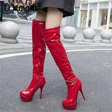 Sexy Super High Heels Over-The-Knee Boots Patent Leather Shoes Woman Long Boots Winter Night Club Pole Dancing Thigh High Boots 2018 hot autumn winter shoes woman leather thigh high boots pointy toe high heels design runway woman over the knee boots t