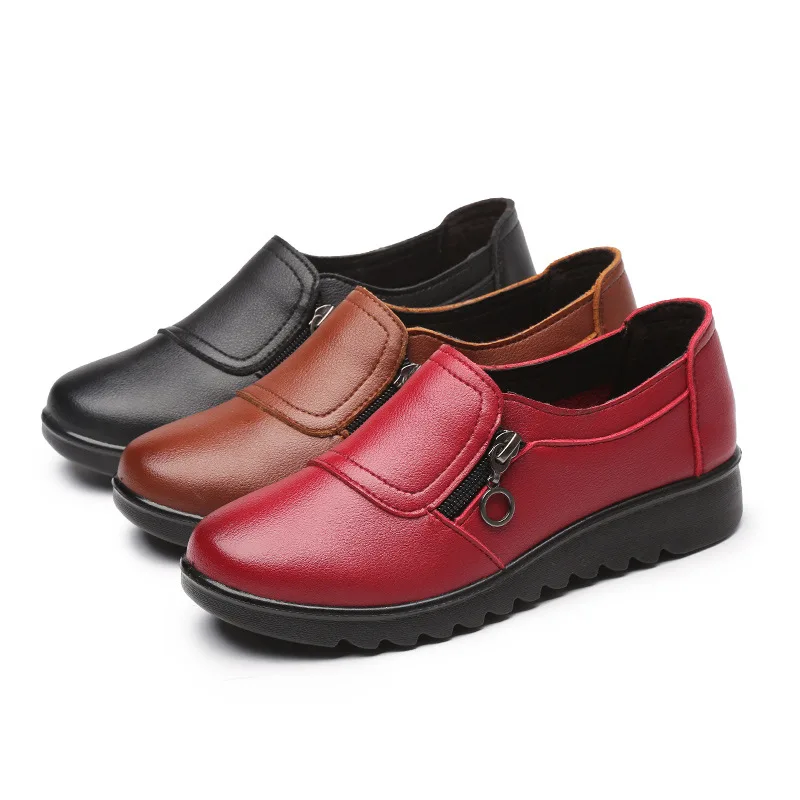 

Autumn New Fashion Slip on Women Women's Genuine Leather Work Shoes Mother Comfortable Wedding Shoes Platform Shoes