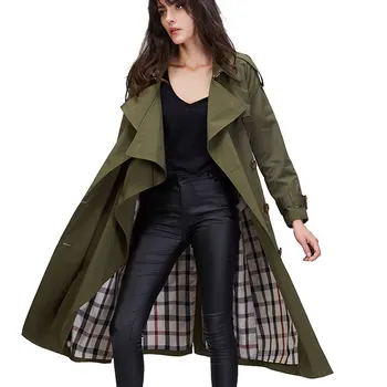 

Korean New 2017 Autumn Army Green Women's Double Breasted Trench Coat Ladies Turn Down Collar Outwear Loose Outwear Plus Size