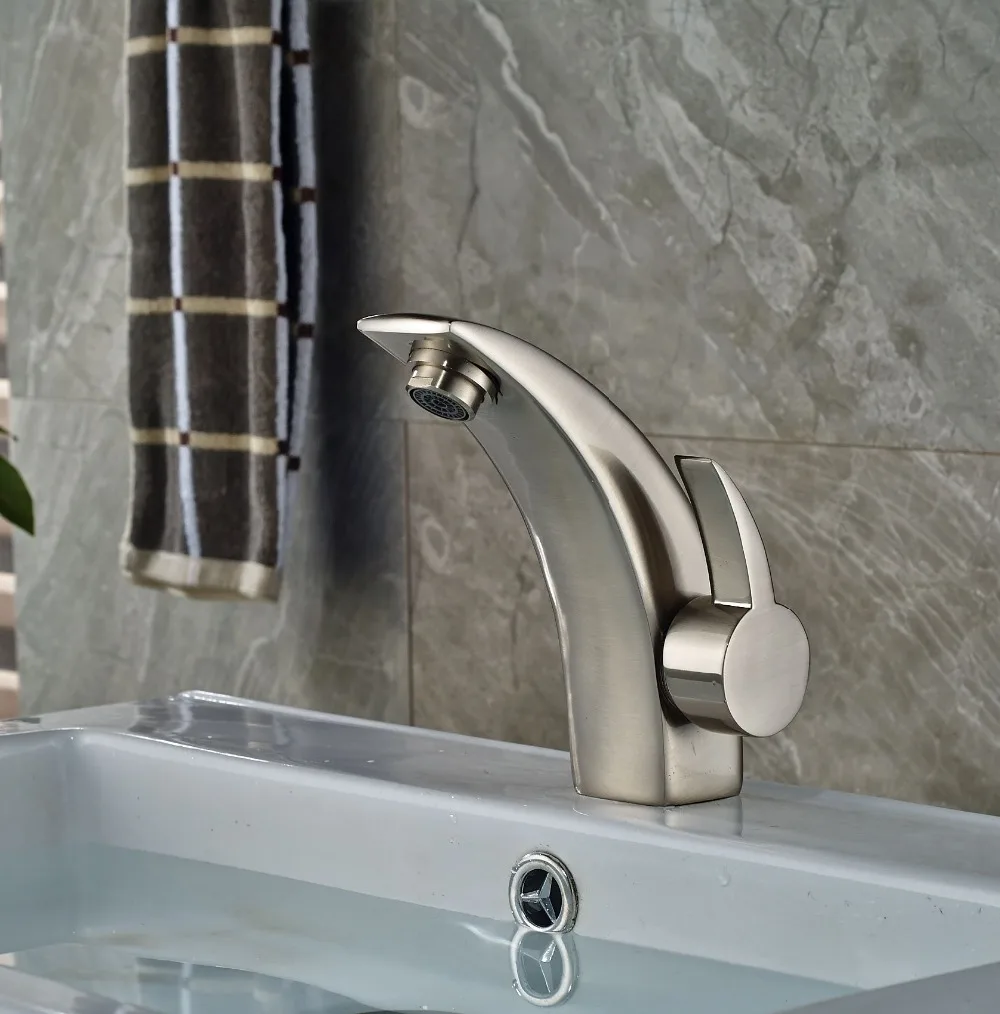 

Creative Design Brushed Nickle Basin Sink Tap Deck Mounted Swivel Spout Hot&Cold Faucet