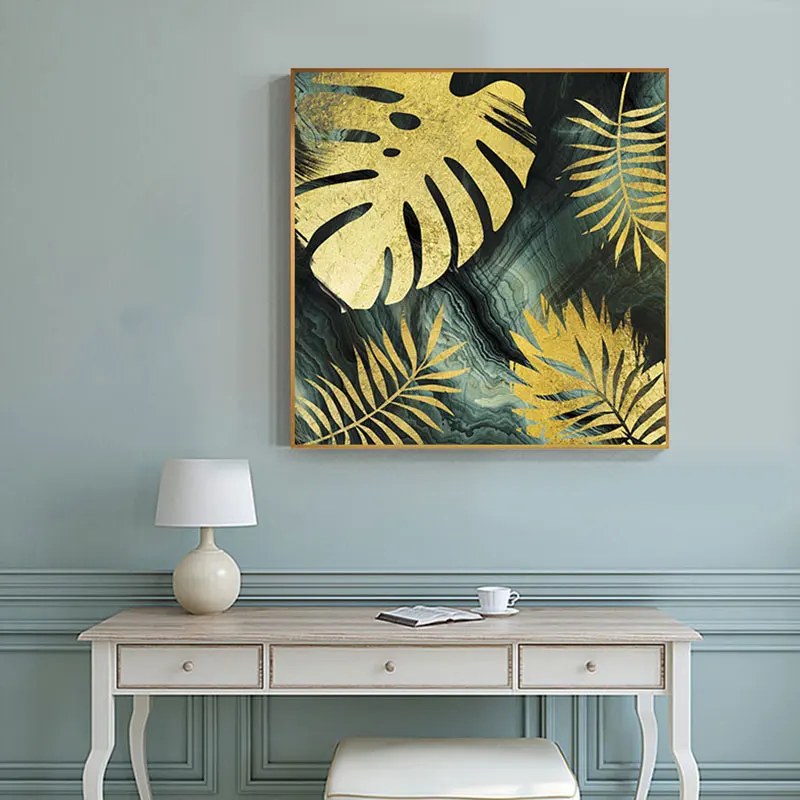 

Fashion Painting Imaginative Posters Prints Golden Green Plant Canvas Art Upscale Wall Art Picture for Living Room Tableau Salon