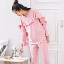 Весна Осень с длинными рукавами хлопок женские пижамы набор мультфильм Ночное белье женские пижамы Mujer Леди Повседневная Домашняя одежда 2XL