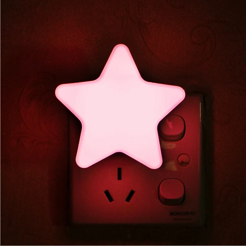 EU  US Plug LED Star Night Lights Wall Socket Bedside Lamp AC 220V 110V Lovely Light Control Children Room Feeding Night Lamps (6)