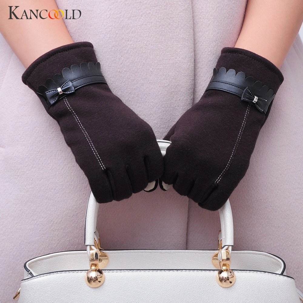 Женские теплые перчатки KANCOOLD зимние хлопковые с бантиком в Корейском стиле