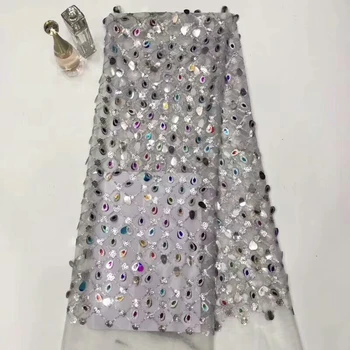 

Luxurious design factory price french lace fabric sequins shiny tulle lace fabric 5 yards party dress material lace YZX01