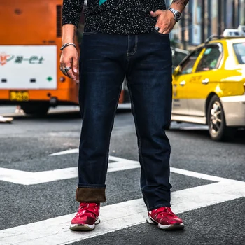 

Mens Winter Fleece Jeans Plus Size 28-44 46 48 Stretch Warm Flannel Denim Pants Elastic Male Jeans Designer Men's Warm Trousers
