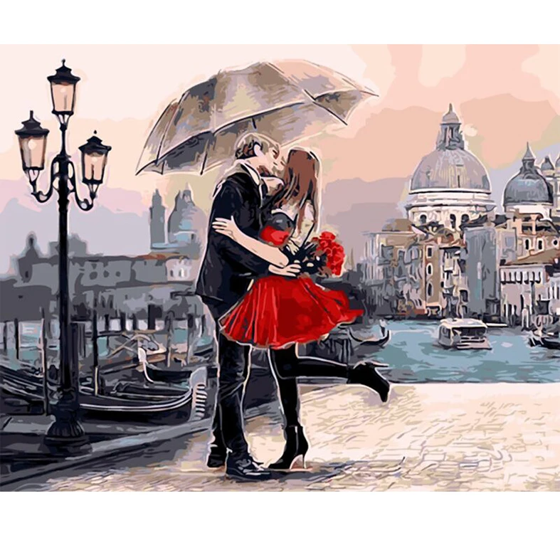 Безрамный романтический поцелуй Lover PaintingWall Art DIY живопись по номерам ручная