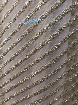 

New design embroidered mesh material glitter CiCi-1106 French net lace fabric with glued glitter