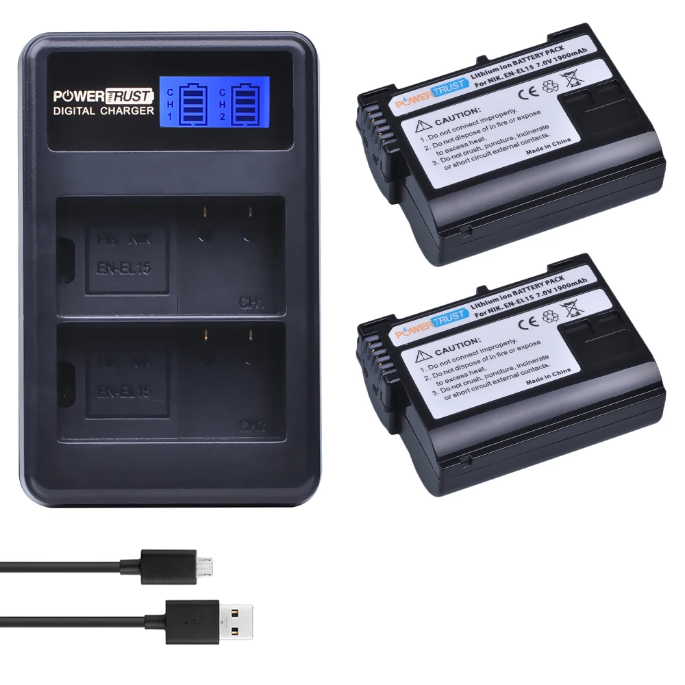 Зарядное устройство с двумя USB портами и ЖК дисплеем 1900 мАч|en-el15 enel15 el15|d800 chargerel15