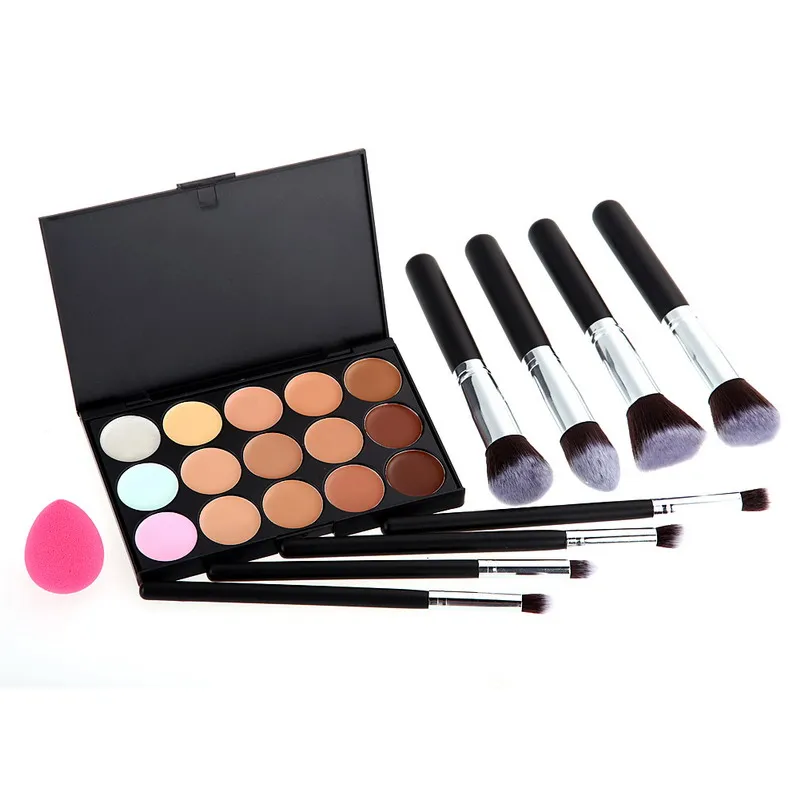 

Pro 15 Color Camouflage Concealer Palette+ 8PCS Professional Makeup Cosmetic Brushes+ Sponge Puff