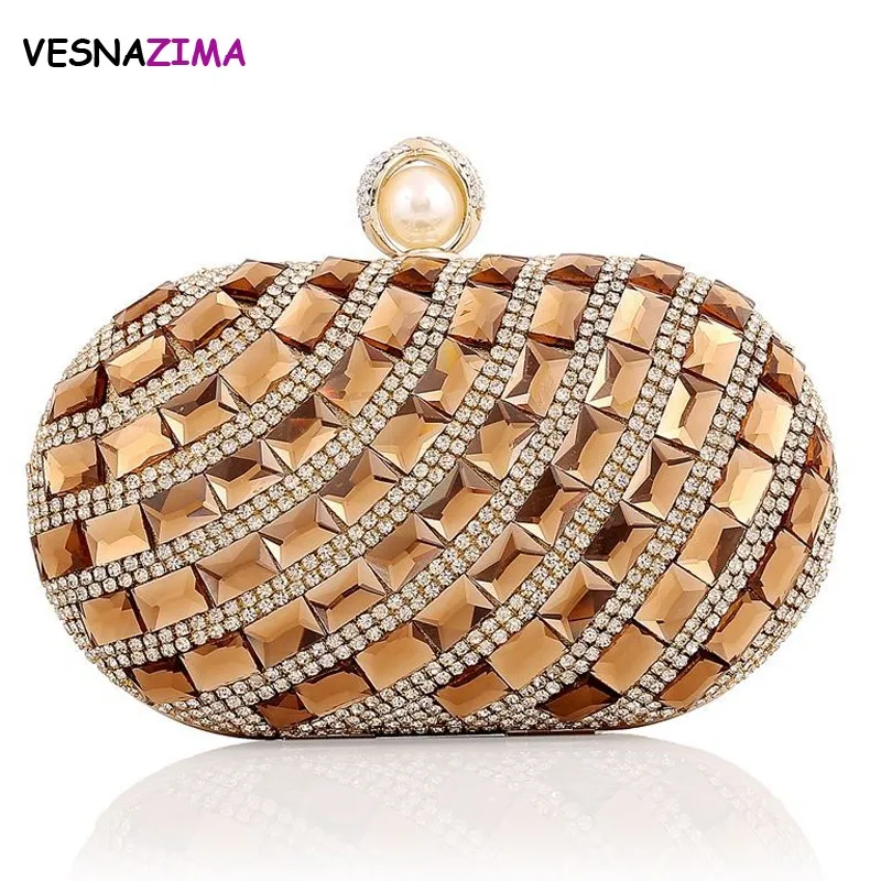 

Vesnazima Rhinestone Women Evening Bag Ladies Clutch Purse Bag Bridal Wedding Party Purse Shopping Tote Chain Bag mochila WM549Z