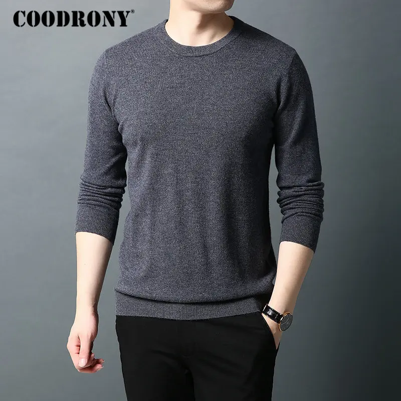 Бренд COODRONY, мужской свитер из чистой мериносовой шерсти, мужские свитера, Осень-зима, толстый теплый кашемировый пуловер, Мужской пуловер с круглым вырезом 93015 - Цвет: Серый