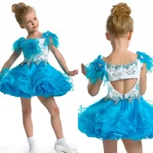 Новинка года; бальное мини-платье синего и белого цвета для свадебной вечеринки; платья для девочек из органзы с цветочным узором