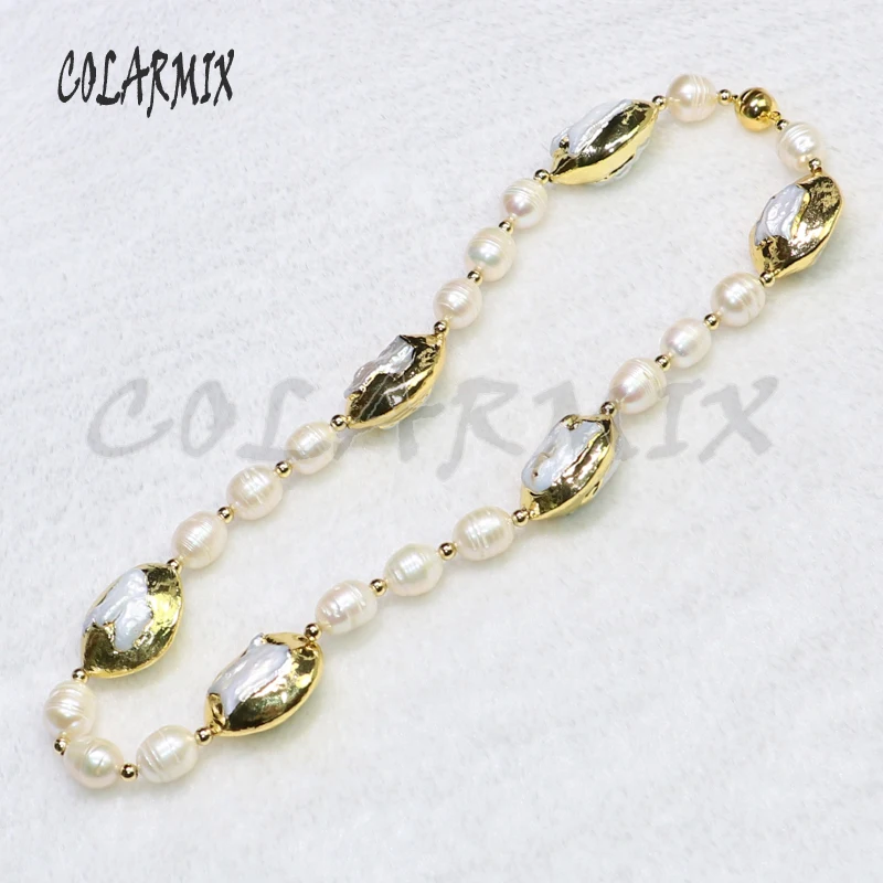 Ожерелье из 3 нитей натурального жемчуга 1" жемчужное ожерелье из бисера золотого цвета Ювелирные ожерелья ручной работы подарок для леди 9056