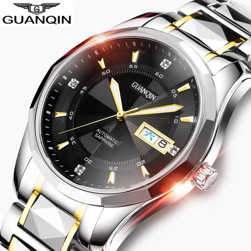 GUANQIN, японские механические часы с механизмом, мужские часы из вольфрамовой стали, водонепроницаемые автоматические часы для мужчин, мужские часы