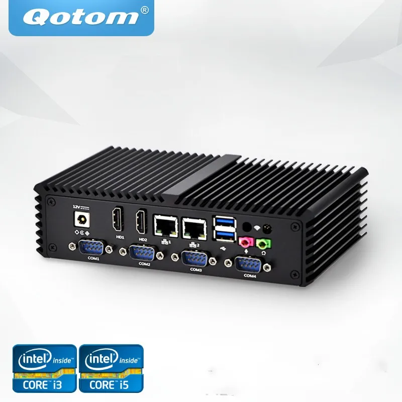 Qotom Мини ПК Q301P Q330PY процессор Celeron i3 двойная Lan 6 USB COM RS232 RS485 безвентиляторный киоск