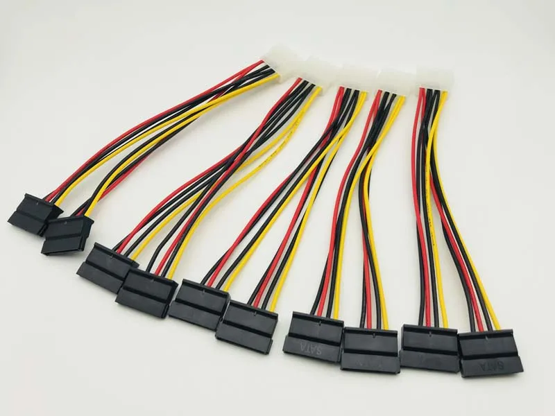 5PCS SATA Power Cable 4pin Male to Serial ATA 15pin x 2 Female Splitter Molex Y Hard Drive Cables 20CM for Bitcoin Miner Mining