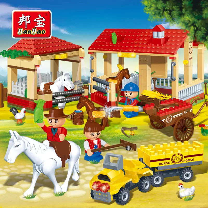 

Farm Educational Building Blocks Toys For Children Truck City Friends Horse Farmer Stickers