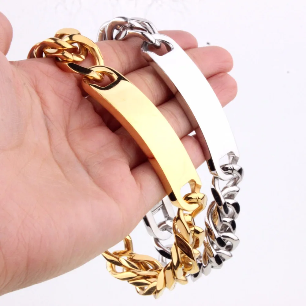 15mm Polishing Silver ID Silver Gold Color Double Curb Link Chain For